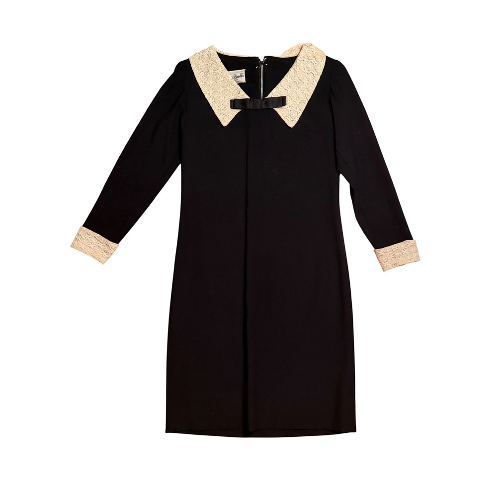 Bobbie Brooks Dress Lace Collar Bow Vintage Black Small